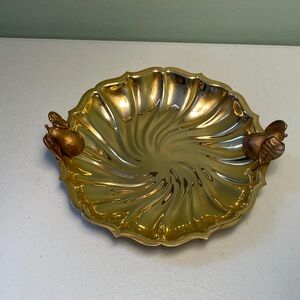 Brass Decorative Scalloped Dish with Pear Accents